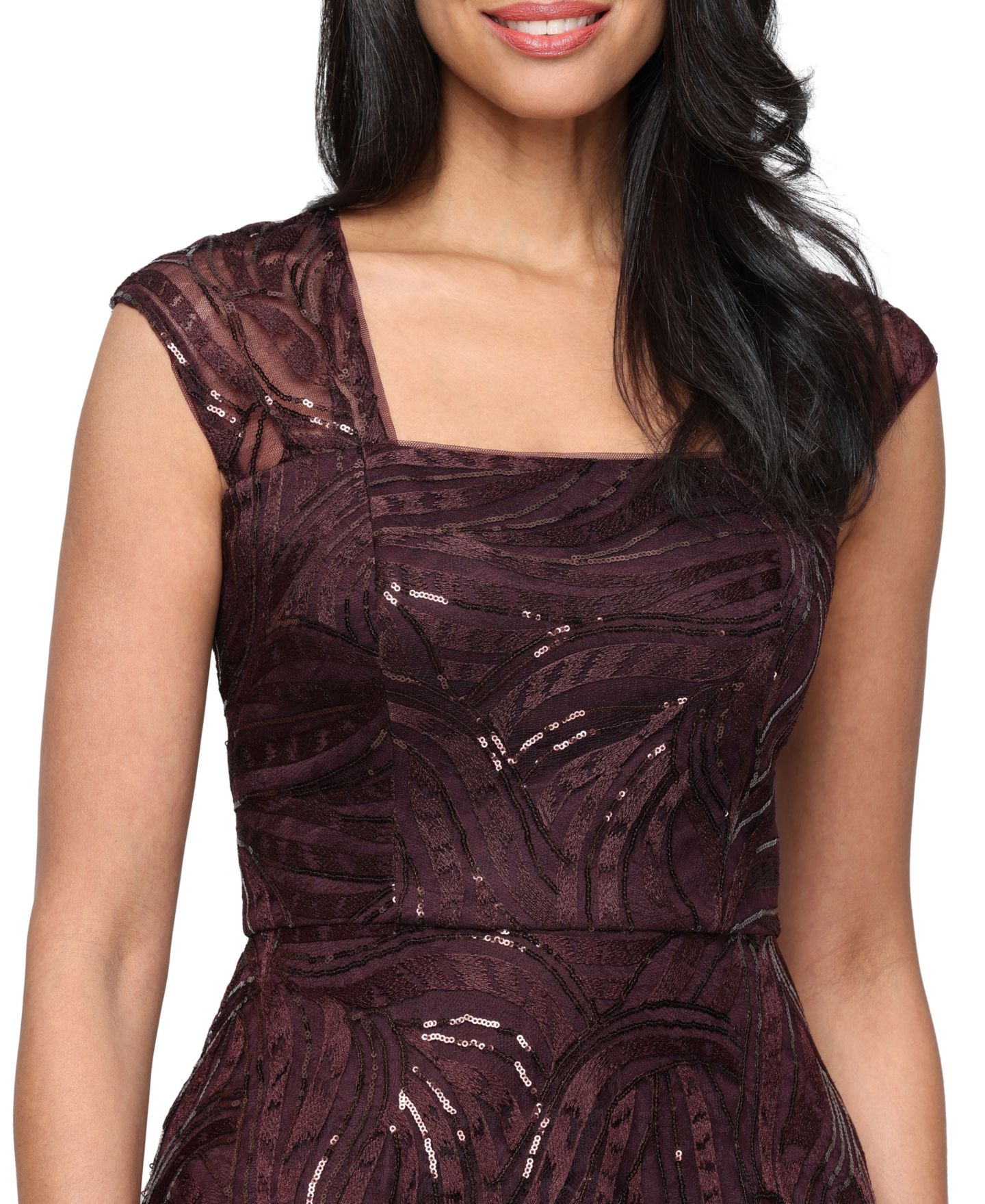 Женское платье Alex Evenings Petite Embroidered A-Line Square-Neckline Gown, цвет: Тёмно-бордовый — фото 2