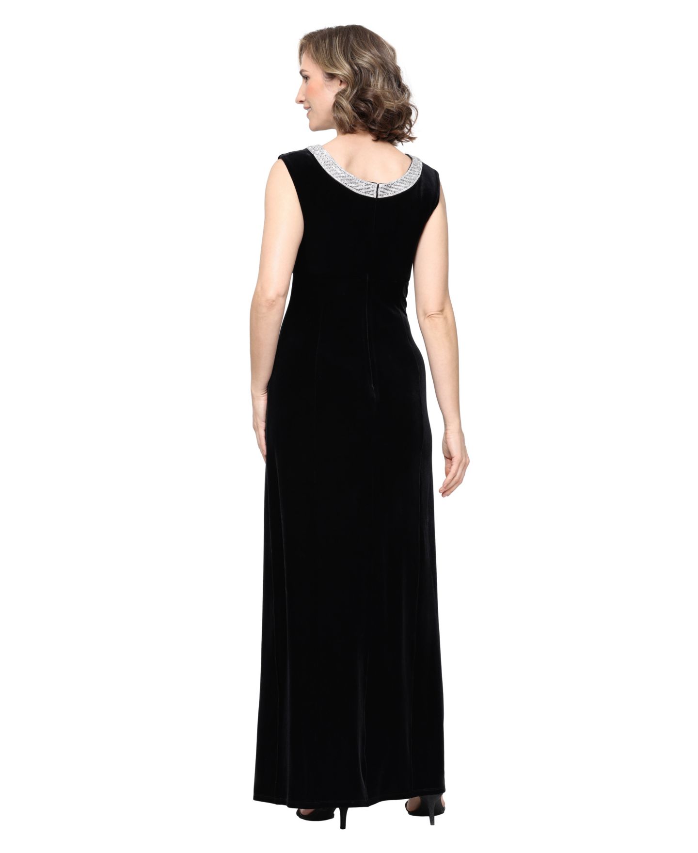 Женское платье Alex Evenings Stretch Velvet Boat Neck Sleeveless Dress, цвет: Чёрный — фото 3
