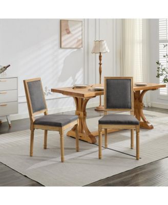 Set of 2 French Louis Square Back Carved Solid Wood Dining Chairs, Antique Painted Frame 300 LBS Load
