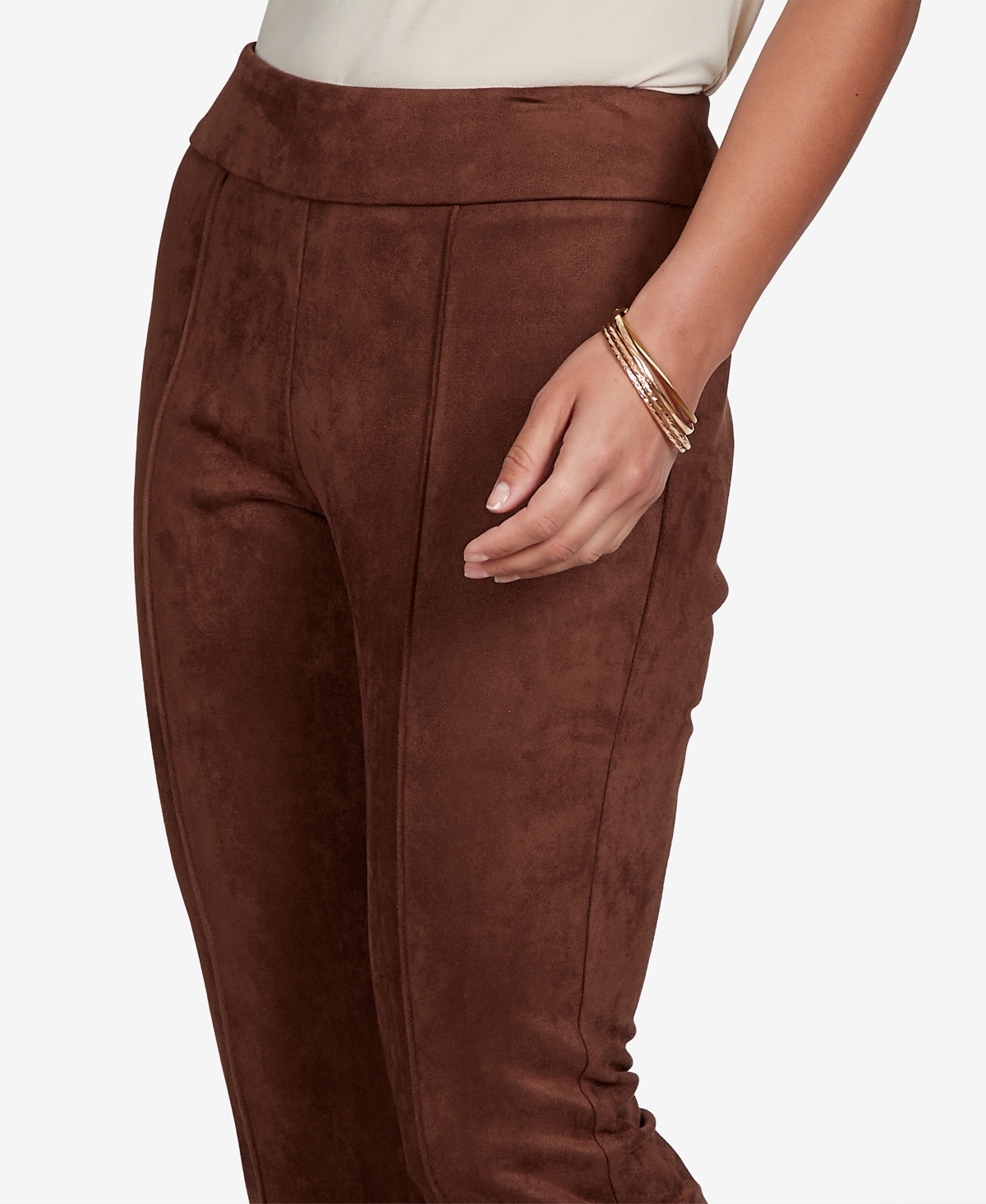 Ruby Rd. Petite Pull-on Suede Stretch Pants In Brown