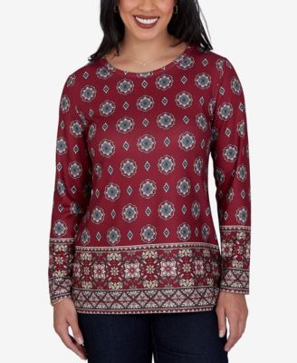 Petite Medallion Long-Sleeve Knit Top