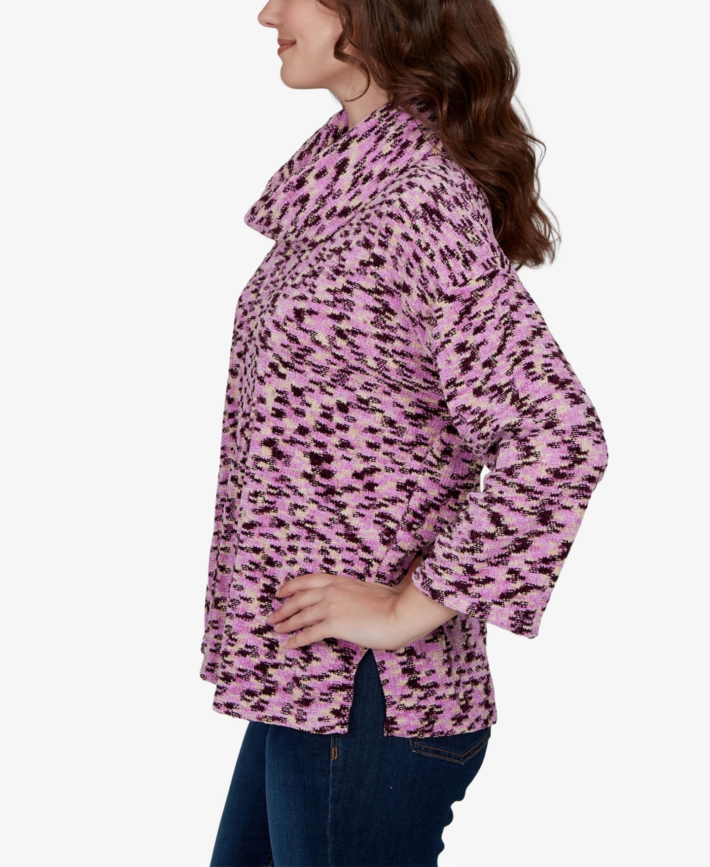 Женский топ Ruby Rd. Petite Spacedye Cowl Neck 3/4-Sleeve, цвет: Инжирный разноцветный — фото 3