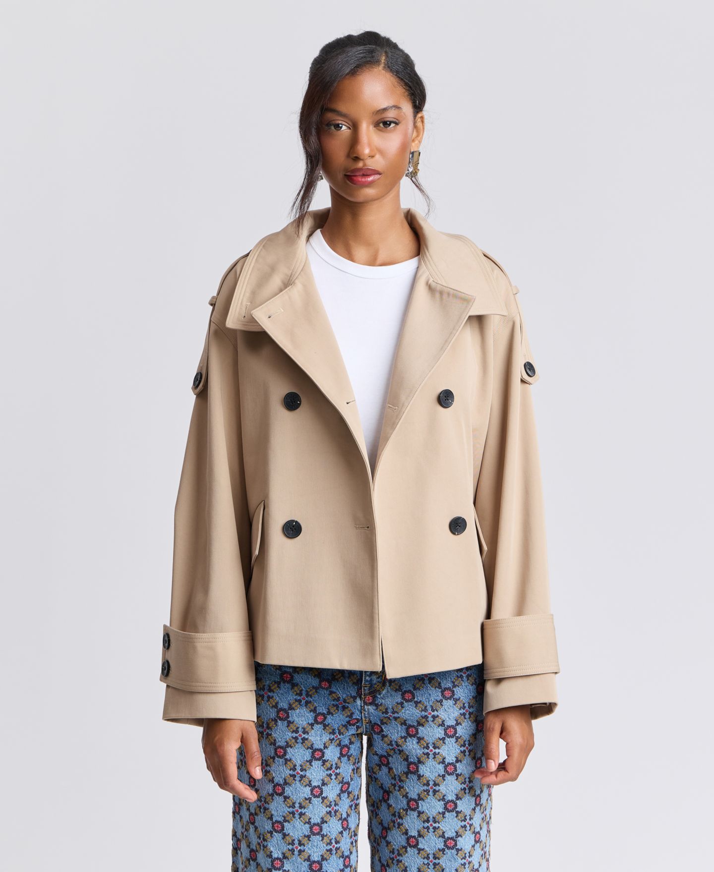 Женское пальто Avec Les Filles Double-Breasted Short Trench, цвет: Светлый палевый — фото 8