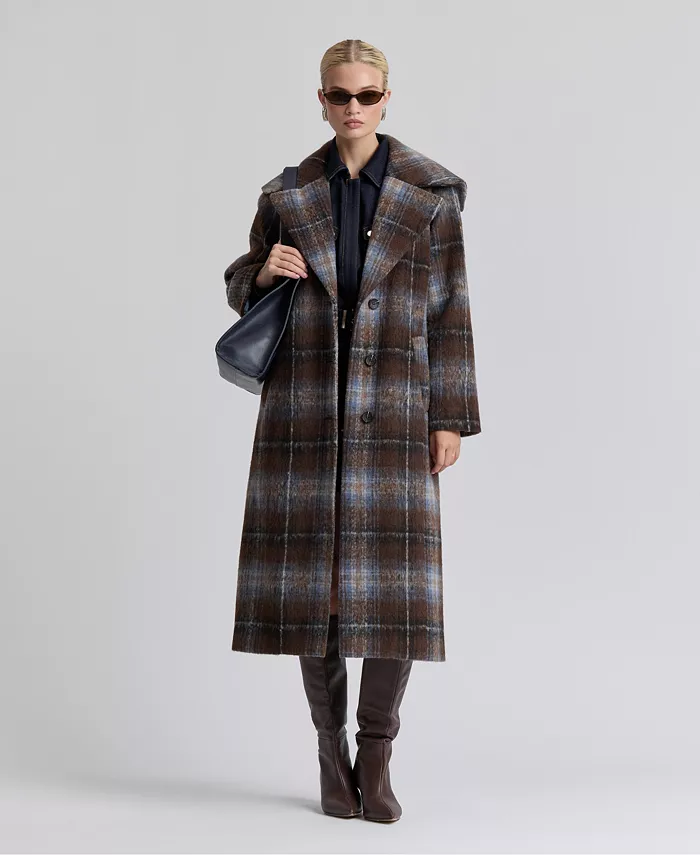 Women's Plaid Notch-Collar Maxi Coat - thumbnail 7