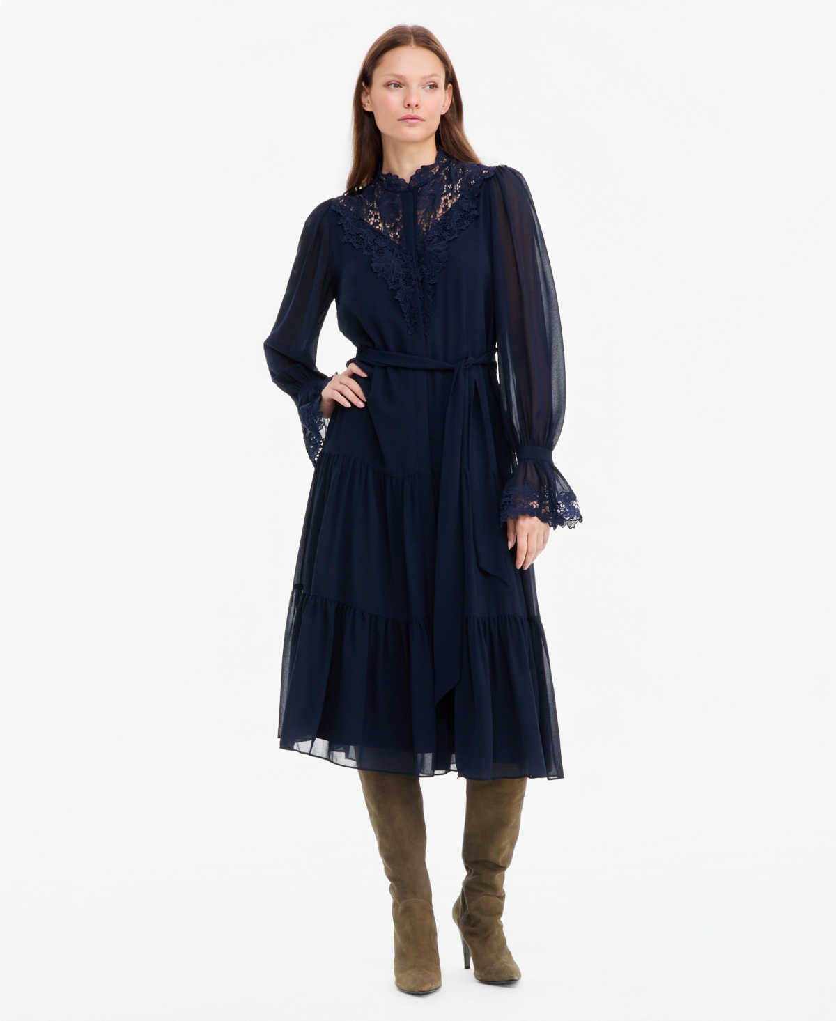Kobi Halperin Women's Reed Long Sleeve Lace Mock Neck Dress, Macy's Exclusive