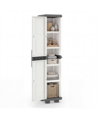 70 Inch Plastic Kitchen Pantry Cabinet with 4 Adjustable Shelves and Single Door Slim Tall Storage