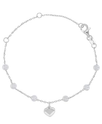 Rhodium Over Sterling Silver Cultured Pearl Station Bracelet