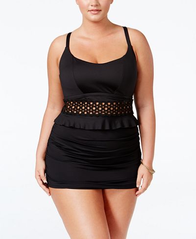 Becca ETC Plus Size Black Beauties Cropped Bikini Top & Brief Bottom or Swim Skirt