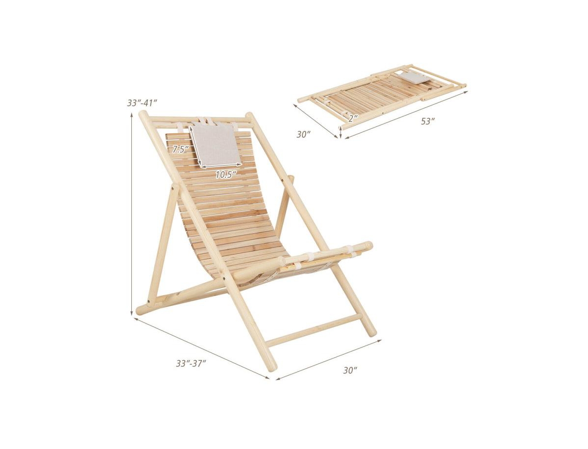 Boyel Living 1 Piece Solid Fir Wood Lounge Chair with 3-Level Adjustable Backrest and Soft Padded Headrest