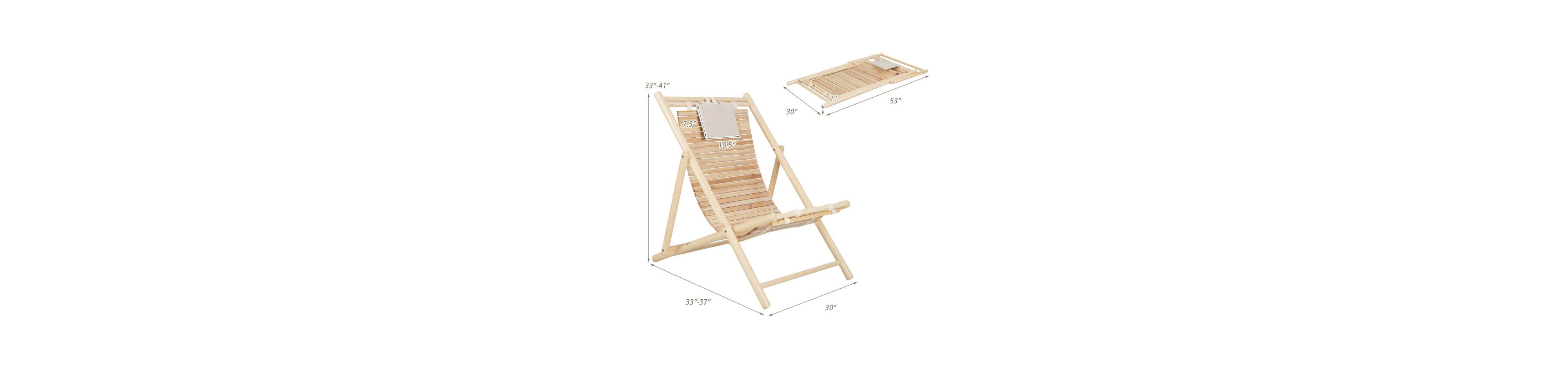 Boyel Living 1 Piece Solid Fir Wood Lounge Chair with 3-Level Adjustable Backrest and Soft Padded Headrest