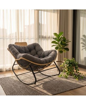 Oversized Outdoor Wicker Papasan Rocking Chair with Cushion