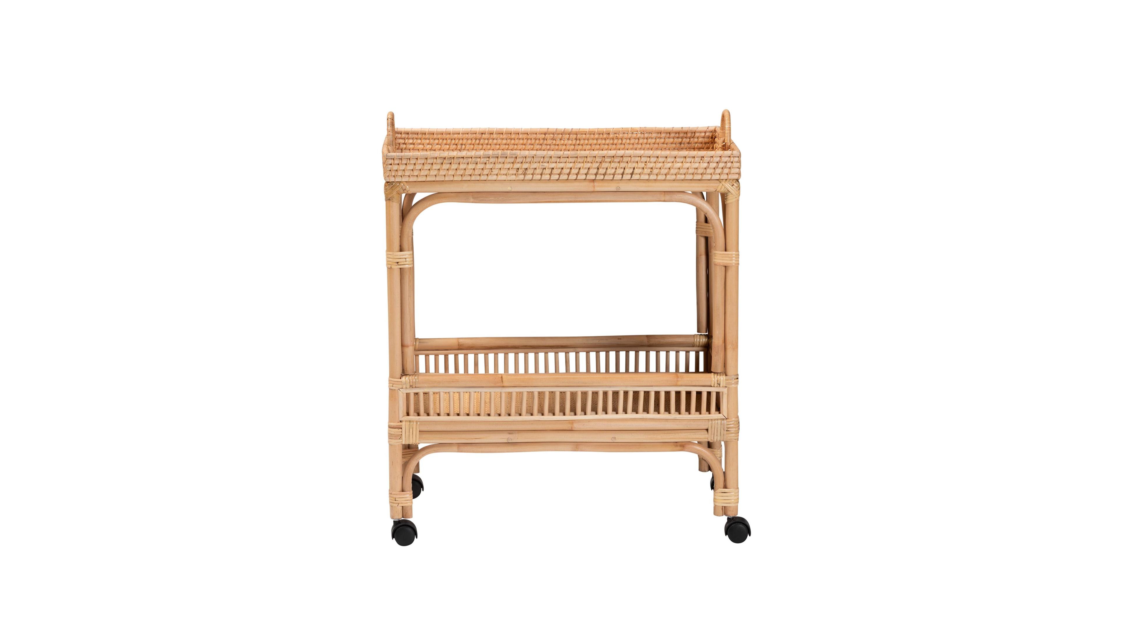 Bali Pari Lombok 32.3" Rattan Modern Bohemian Wine Cart