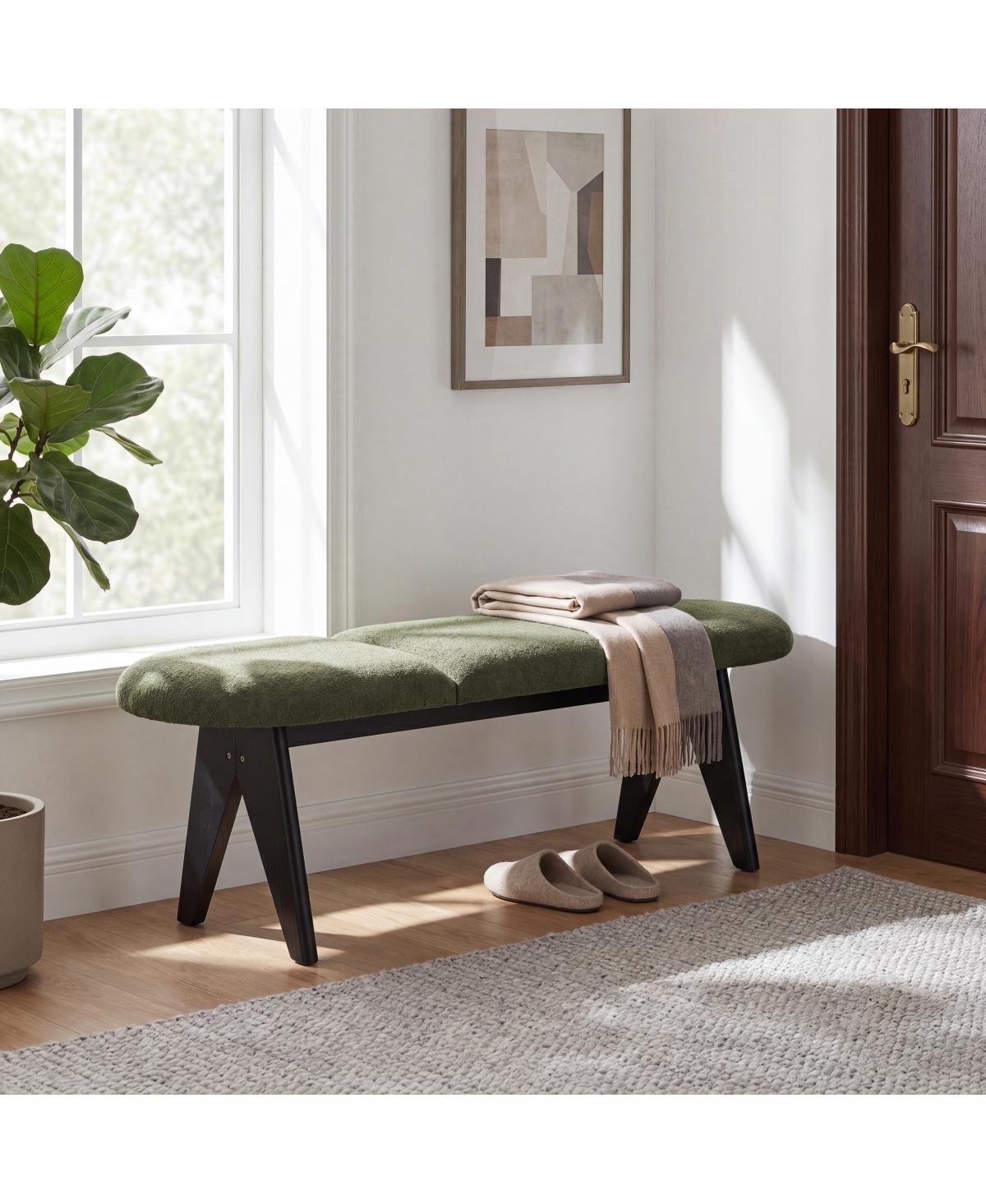 Streamdale Furniture Upholstered 53" Green Fabric Entryway Bench with Wood Legs