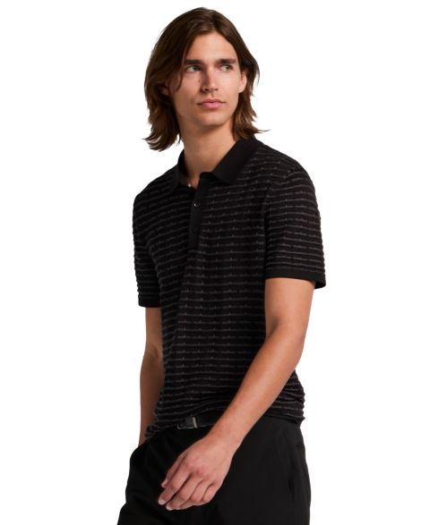 Мужской свитер Perry Ellis Grid Jacquard Polo Sweater, цвет: Чёрный
