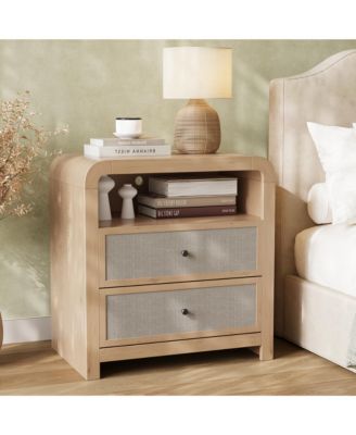 2-Drawer Nightstand, Modern Bedside Table with Built in Charging Station, Anti-Tip Kit, Sturdy Storage Cabinet for Bedroom, Living Room, Entryway