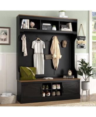 71" Farmhouse Hall Tree with Bench and Shoe Storage