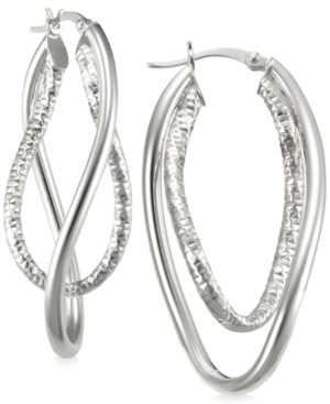 image of Smooth and Textured Twisty Hoop Earrings in Sterling Silver