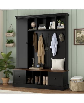 Farmhouse Hall Tree with Shoe Storage Bench and Coat Rack