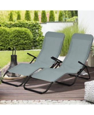 2 Pieces Folding Portable Patio Chaise Lounger with Rocking Design
