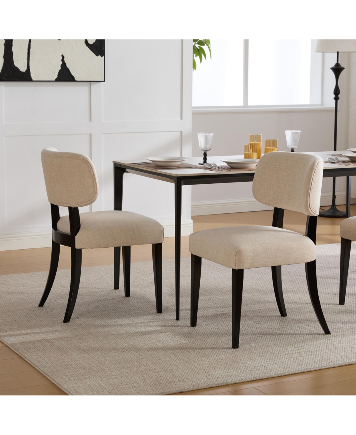 Flynama Set of 2 Mini Compact Farmhouse Fabric Wooden Dining Chairs