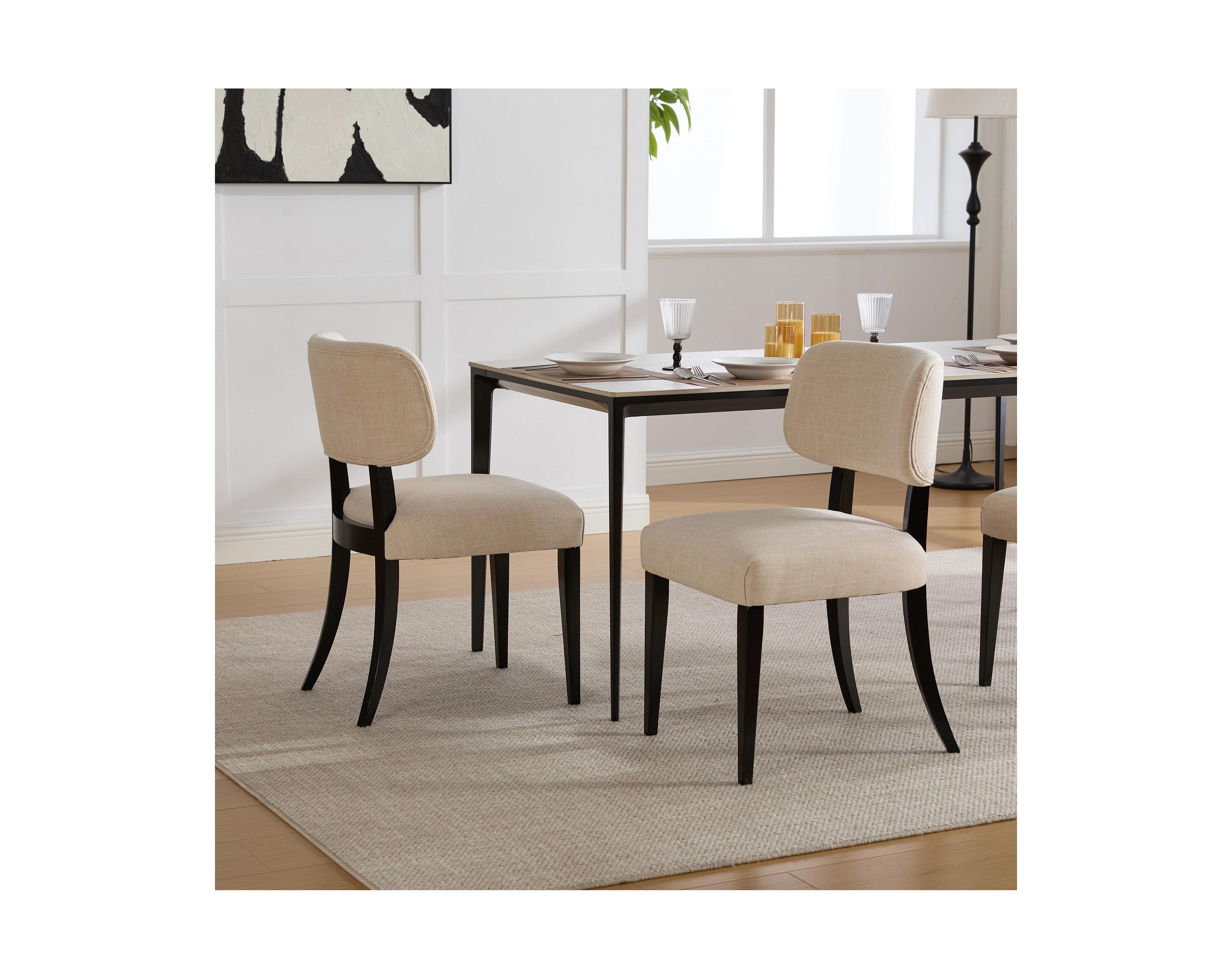 Flynama Set of 2 Mini Compact Farmhouse Fabric Wooden Dining Chairs