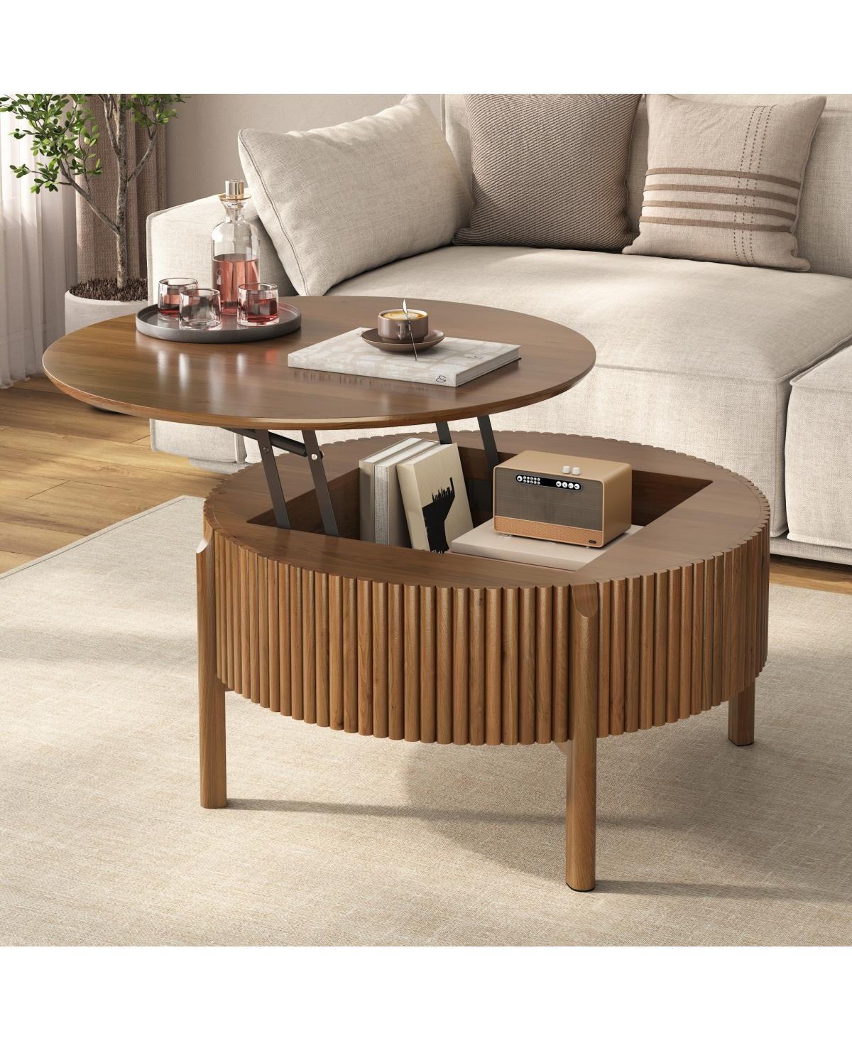 Streamdale Furniture Round Fluted Lift-Top Coffee Table with Hidden Storage