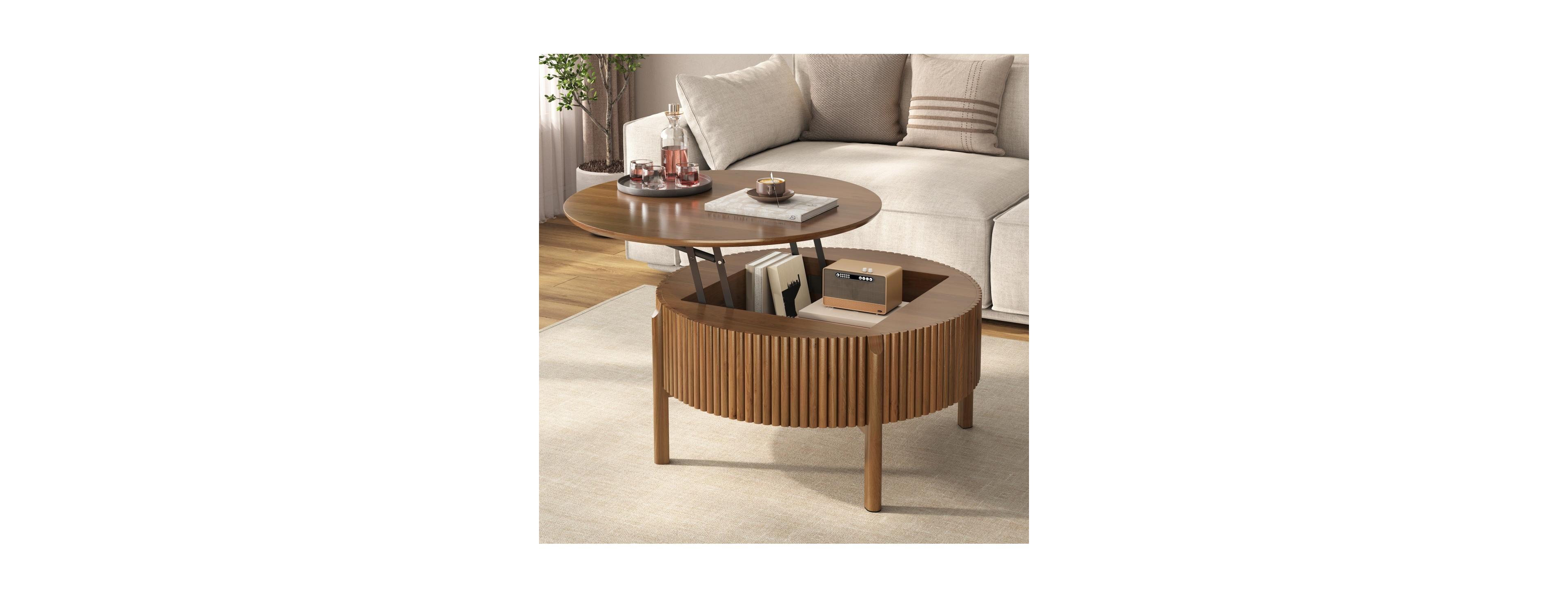 Streamdale Furniture Round Fluted Lift-Top Coffee Table with Hidden Storage
