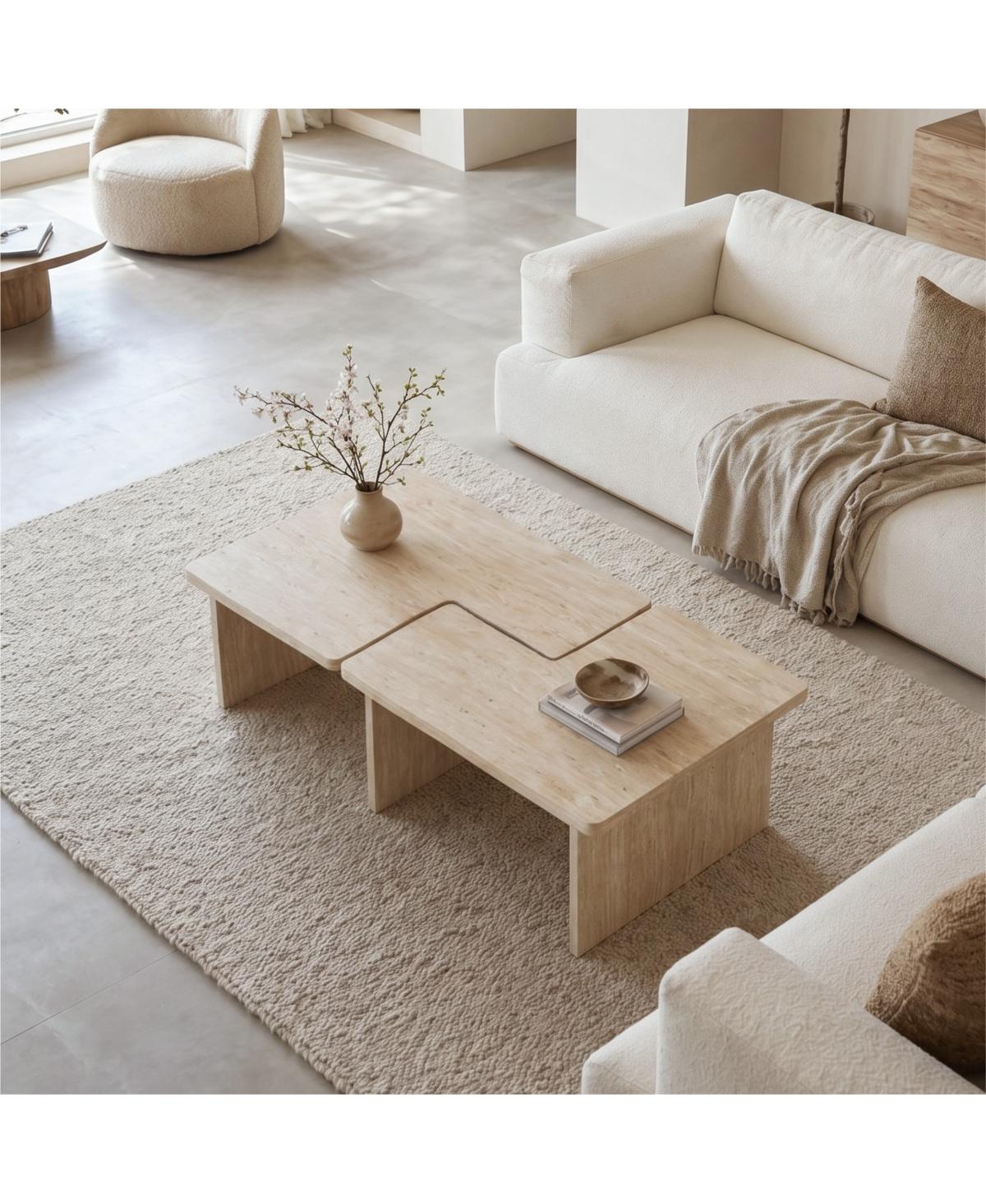 Streamdale Furniture Modular Travertine Coffee Table Set of 2