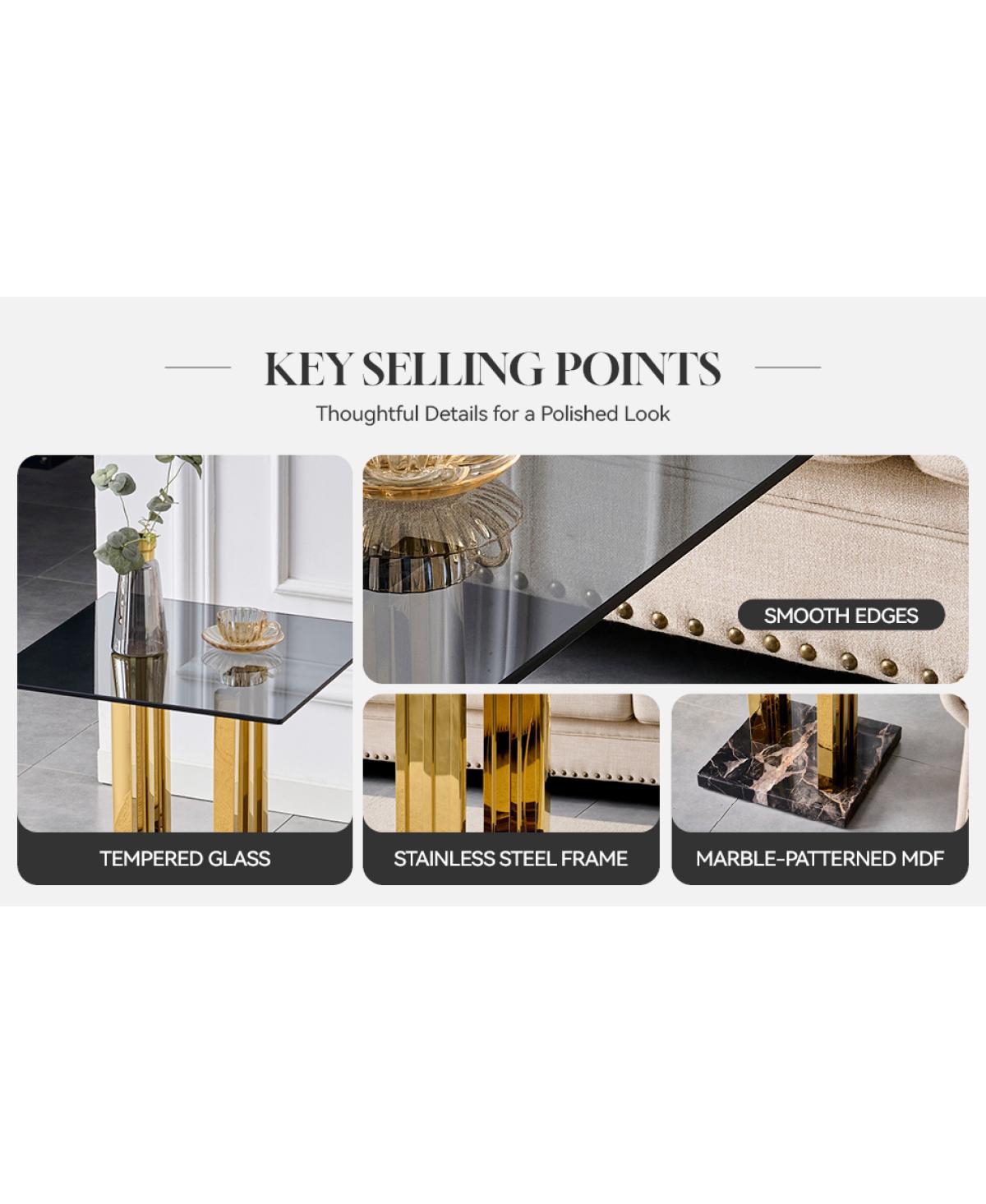Streamdale Furniture Modern Glass and Marble Side Table with Legs