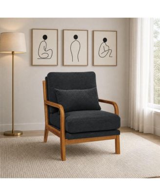  Modern Solid Wood Accent Chair with Nubby Upholstery
