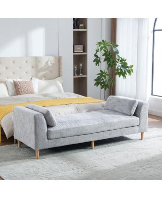 Modern Upholstered Chenille Daybed with Armrests and Bolster Pillows