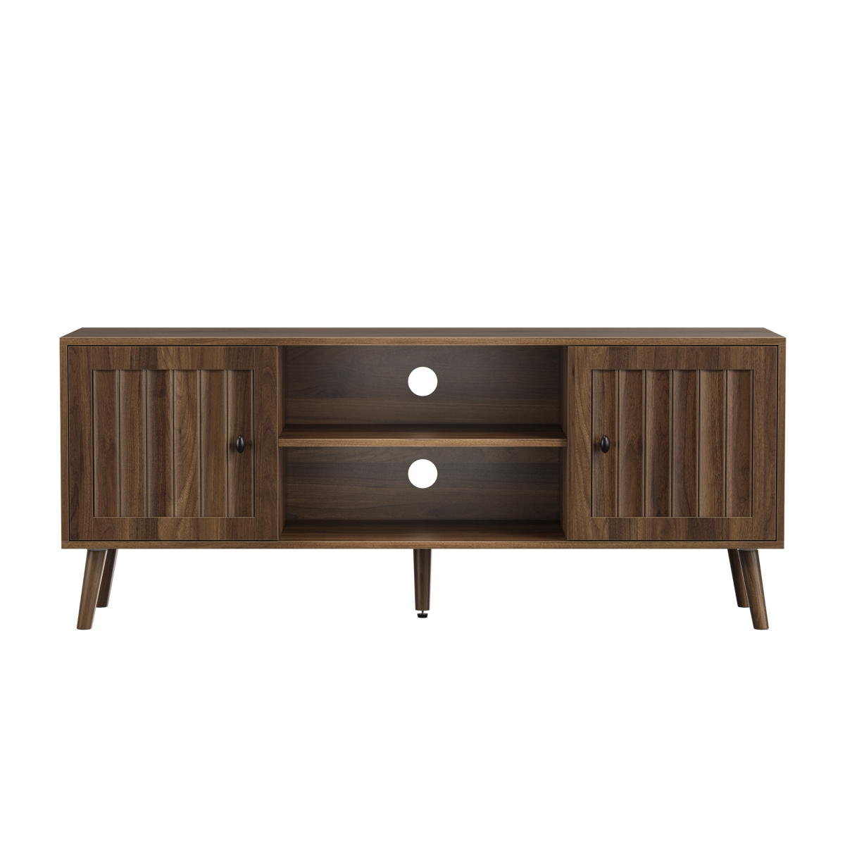 sumyeg Mid-Century Modern Tv Stand Cabinet with Adjustable Shelves and Solid Wood - Walnut