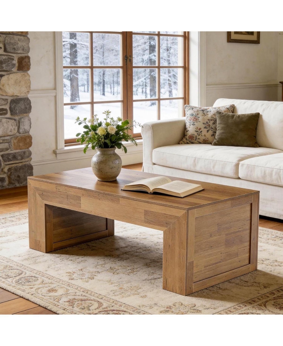 Tribesigns 47-Inches Farmhouse Coffee Table, Wooden Rectangular Center Table with Thick Base