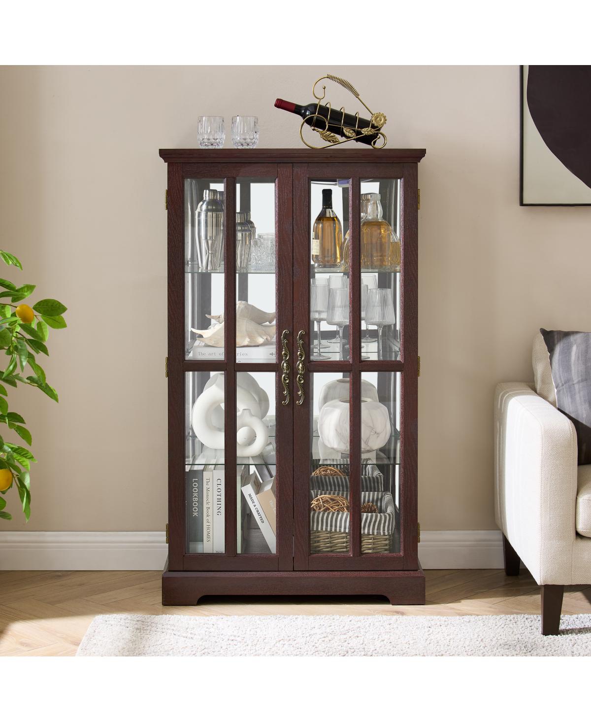 Streamdale Furniture Glass Tall Cabinet with Rgb Lights and 3 Adjustable Shelves