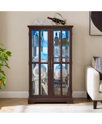Glass Tall Cabinet with RGB Lights and 3 Adjustable Shelves