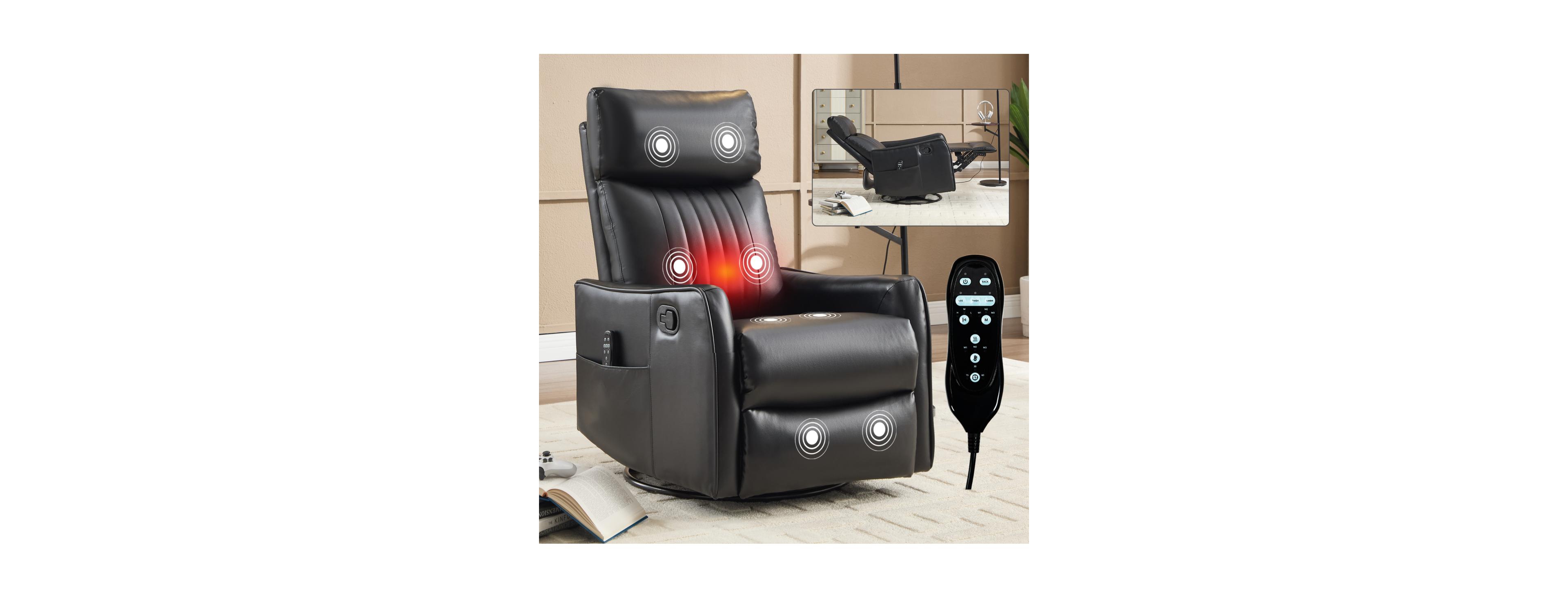 Streamdale Furniture Faux Leather Massage Swivel Recliner Chair