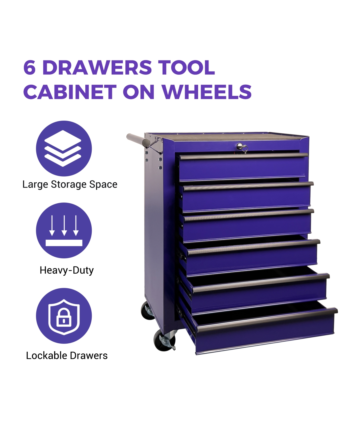 Streamdale Furniture Rolling Metal Tool Chest with 6 Drawers, Steel Storage Cabinet
