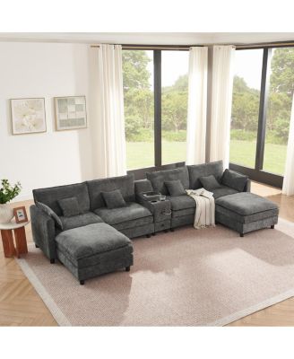 Modular L-Shaped Sectional Sofa with Storage and USB