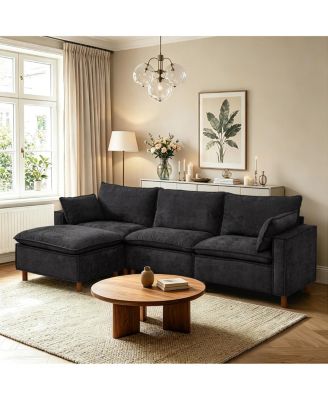 108.5" Modular Chenille L-Shaped Sectional Sofa with Ottoman