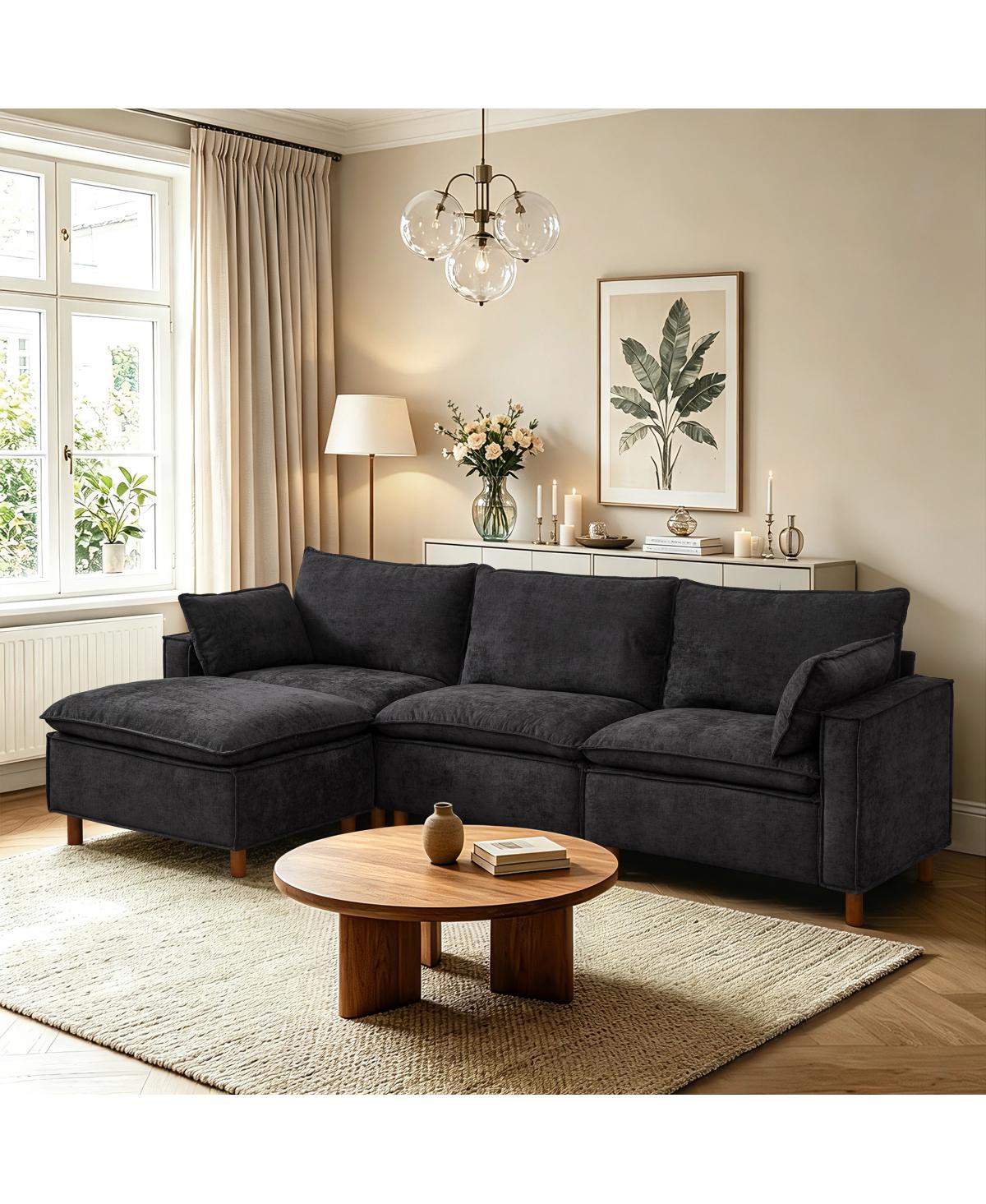 Streamdale Furniture 108.5" Modular Chenille L-Shaped Sectional Sofa with Ottoman