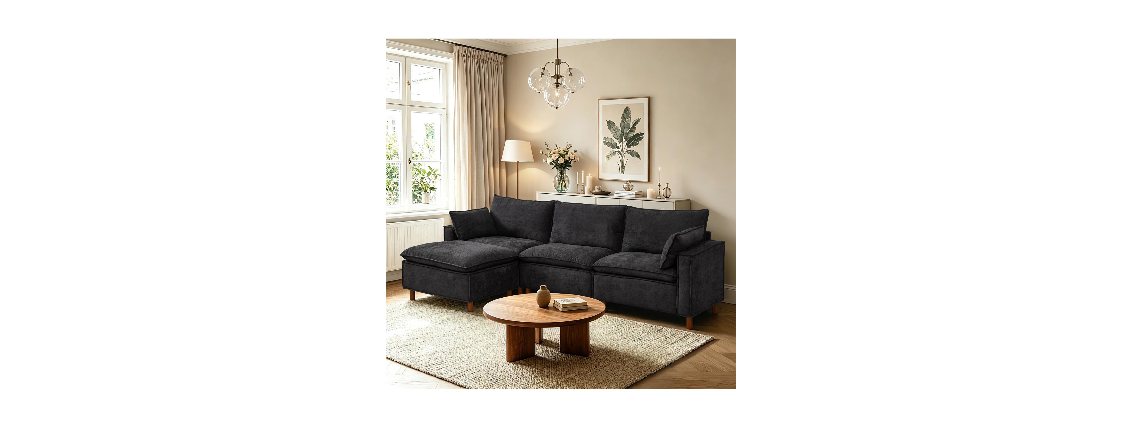 Streamdale Furniture 108.5" Modular Chenille L-Shaped Sectional Sofa with Ottoman