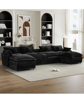  141-Inch 7-Piece Sofa Set with Console, Coffee Table and 6 Pillows