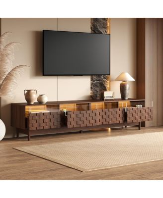 78" Modern LED TV Stand for TVs up to 85" with Glass Drawers