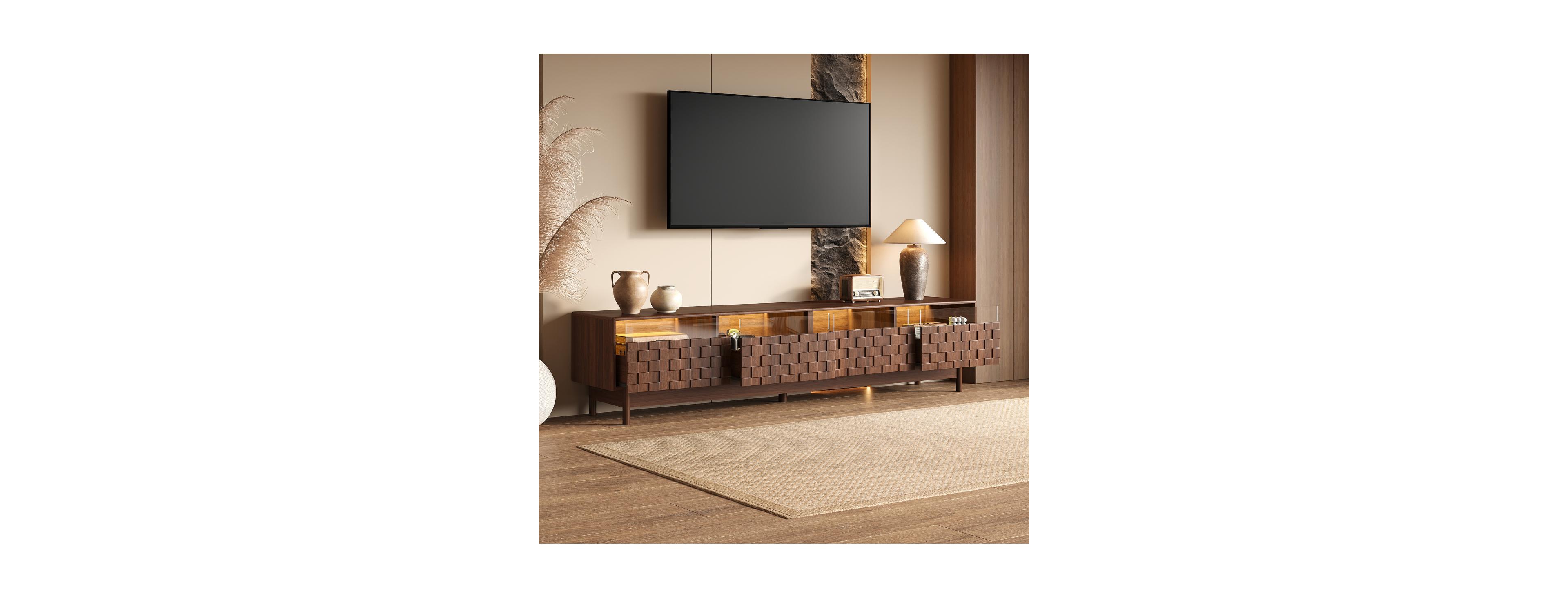 Streamdale Furniture 78" Modern Led Tv Stand for TVs up to 85" with Glass Drawers