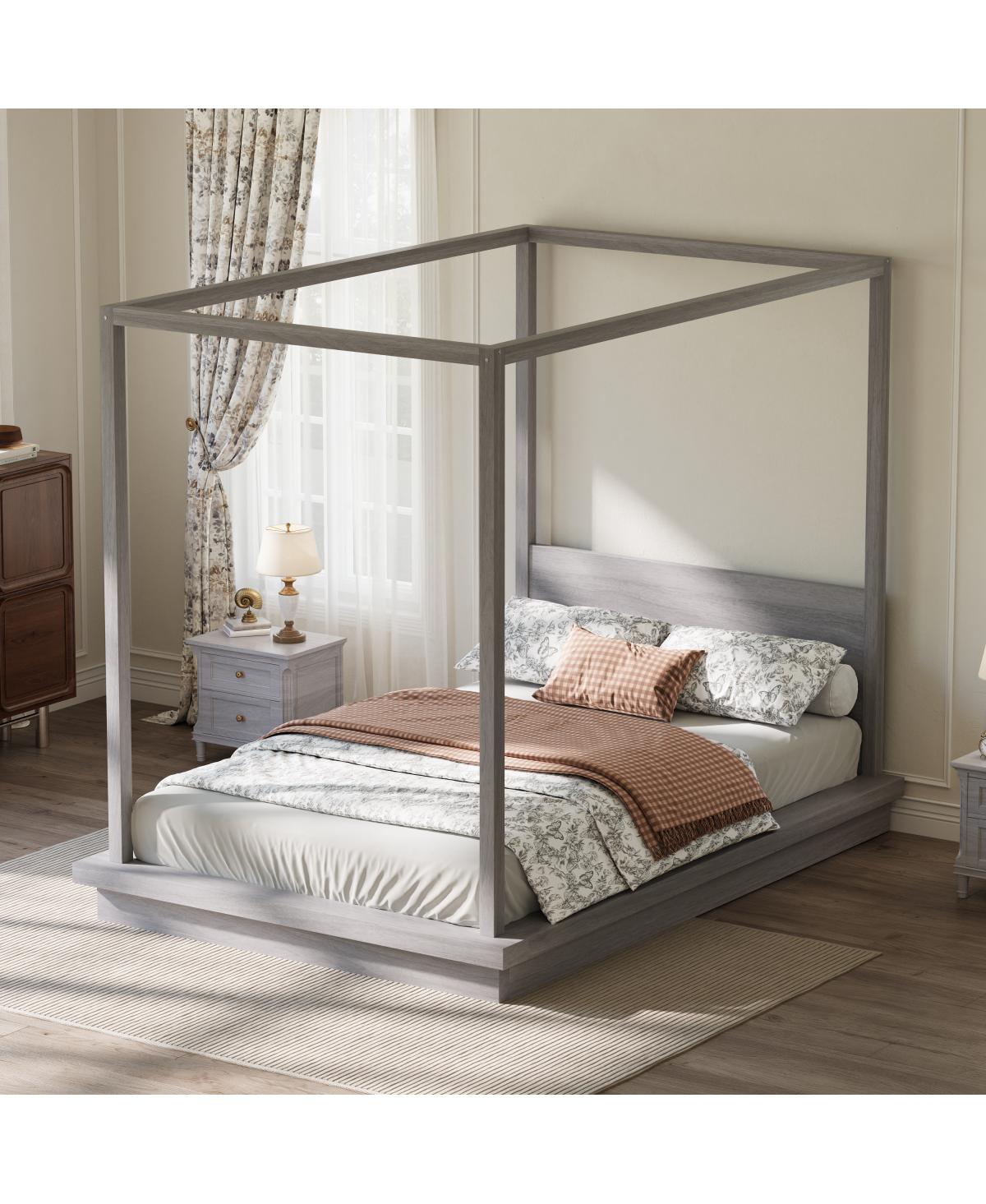 Streamdale Furniture Queen size Wooden Canopy Platform Bed with Headboard