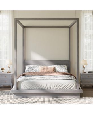  Queen size Wooden Canopy Platform Bed with Headboard