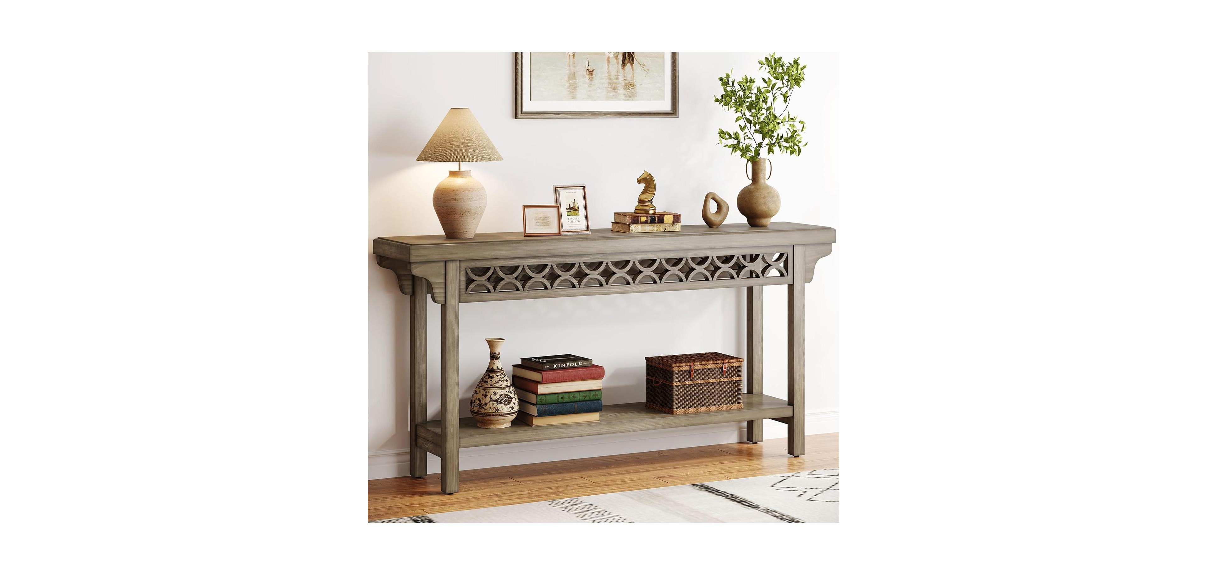 Tribesigns 70.8" Solid Wood Console Table with Storage