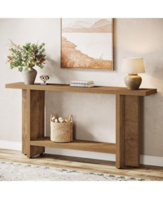 59" Farmhouse Console Table with 2-Tier Storage