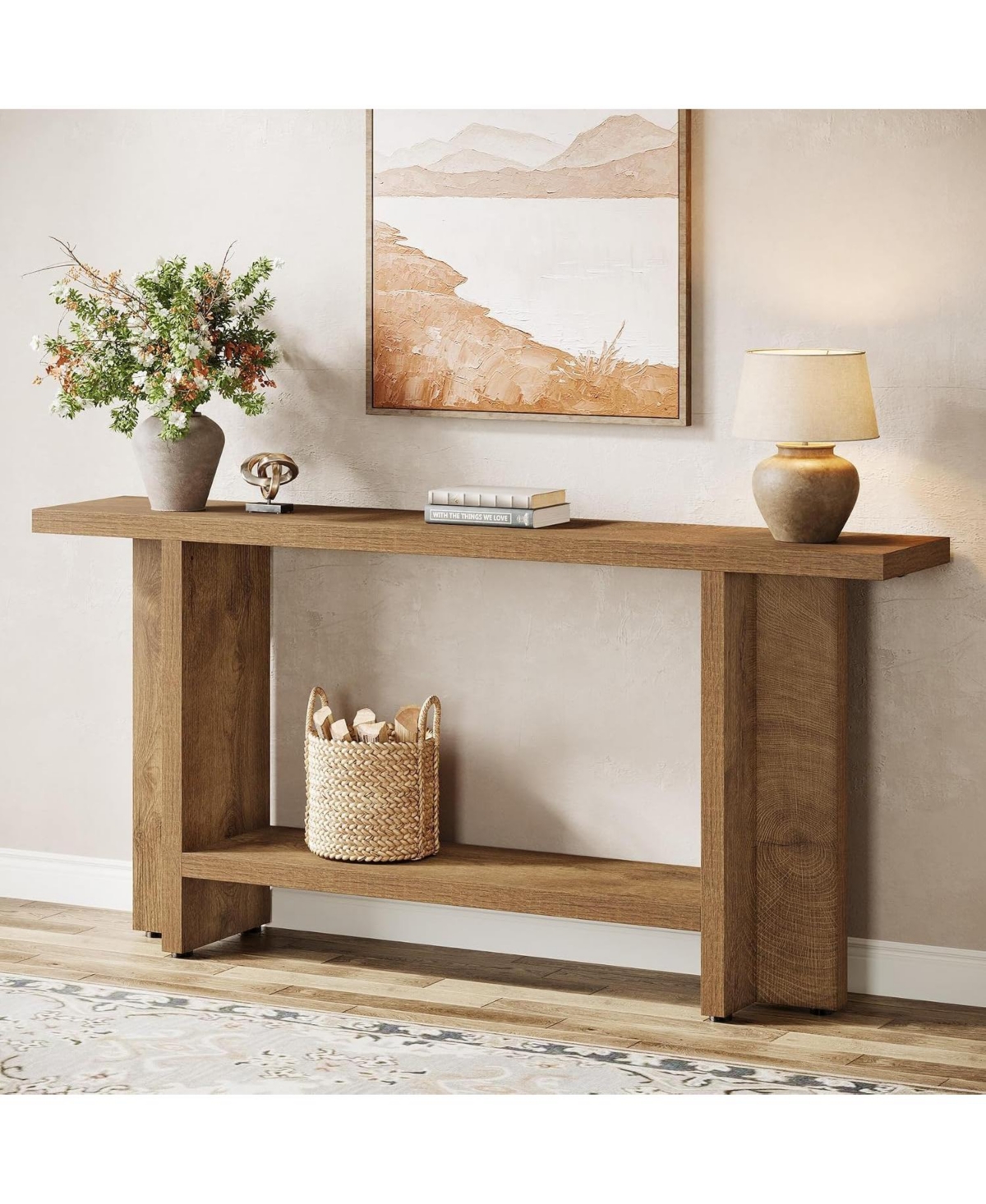Tribesigns 59" Farmhouse Console Table with 2-Tier Storage