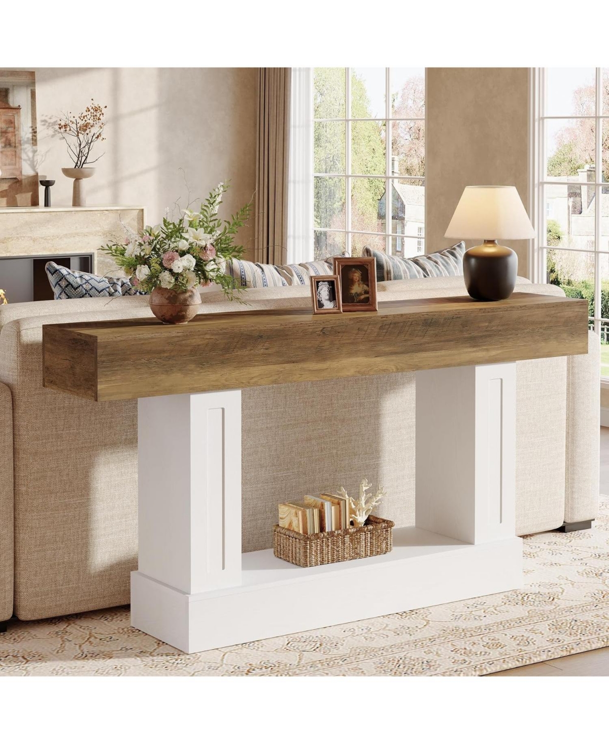 Tribesigns 63" Farmhouse Console Table with U-Shaped Base